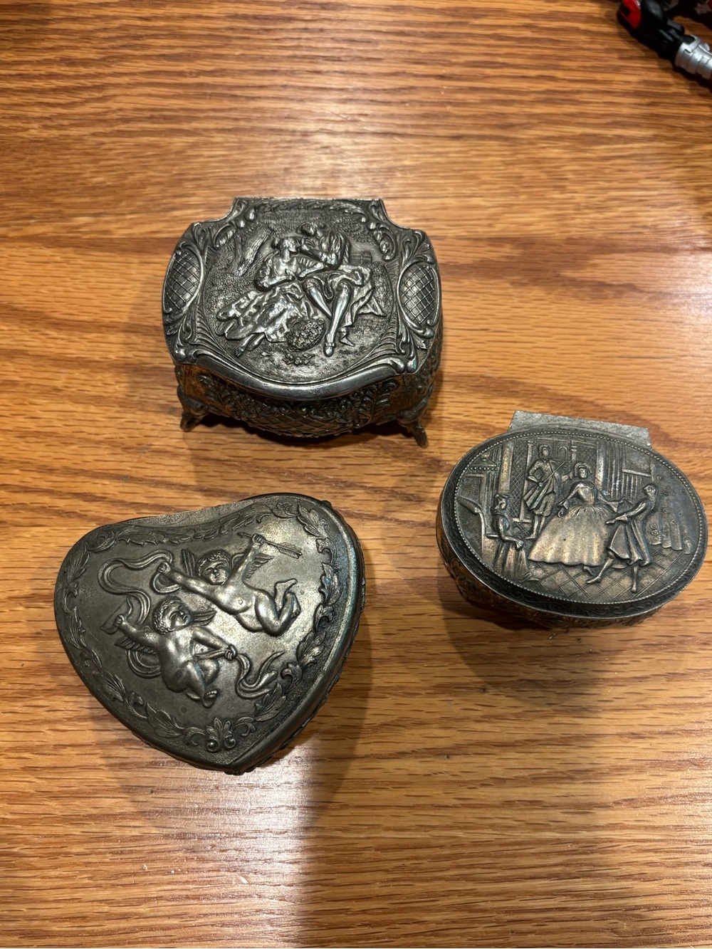 Silver Metal Ornate Antique-Style Metal Trinket Boxes - Set of 3 MADE IN JAPAN